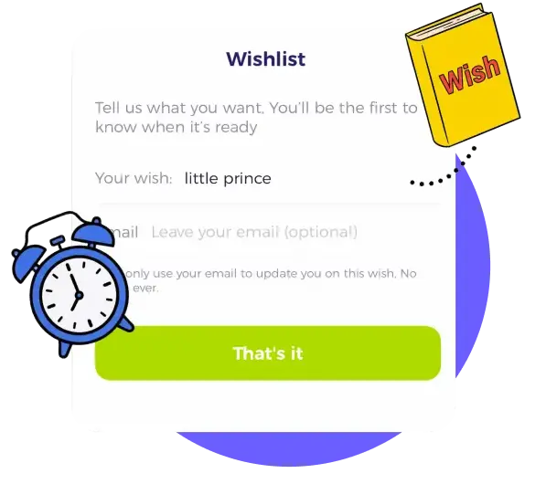 Wishlist feature showing book request interface with notification badge